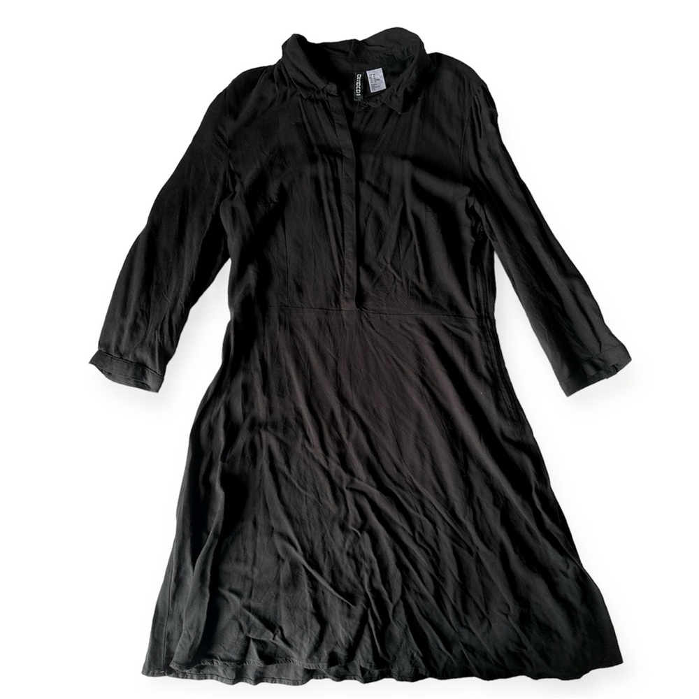 H&M black button up collared short dress size 10